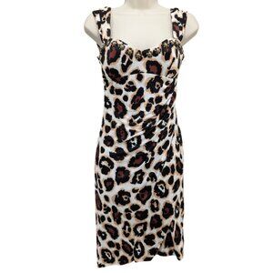 Blumarine Animal Print Bodycon Dress Multi Sleeveless Jersey Ruched Sz I40 US 4